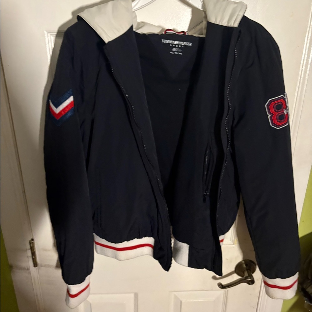 Vintage Tommy Hilfiger Black Jacket with Red and White Accents